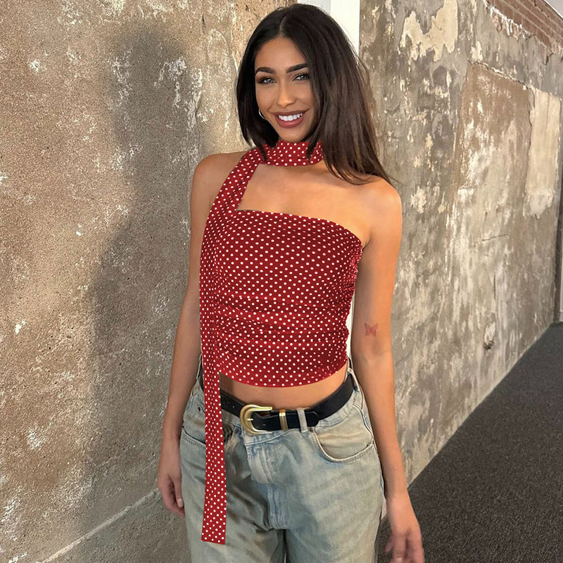 Dotted Print Slim-Fit Tube Top
