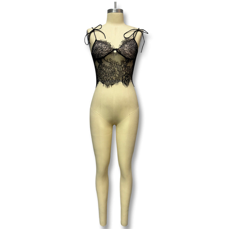 Low-Cut See-Through Lace Halter Top