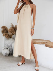 Long Back Seaside Holiday Halter Dress