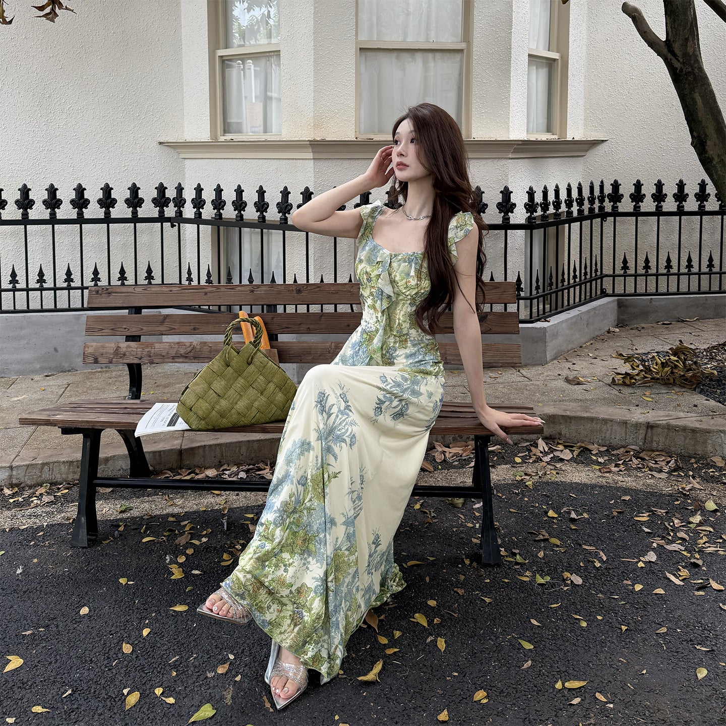 Sweet Flower Ruffle Waist Sleeveless Dress