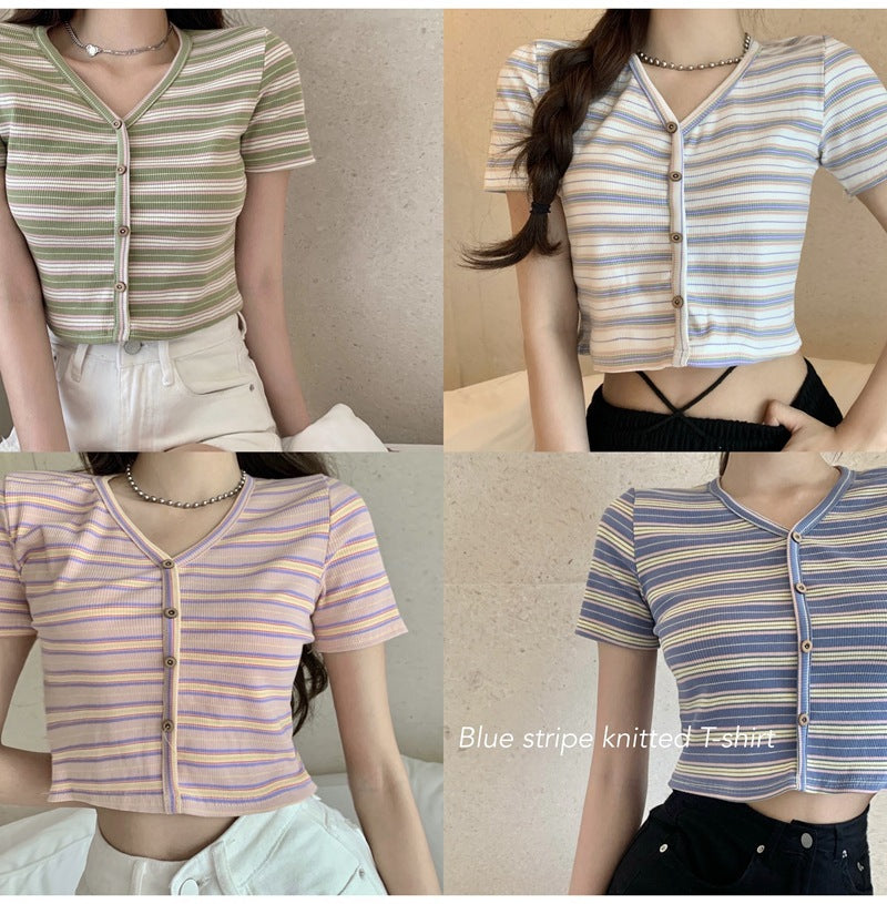 Striped T-Shirt Slim Fit Short Sleeve Top