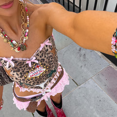 Bow Leopard Print Halter Tank Top