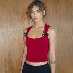 Bowknot Navel-Exposed Slim-Fit Tank Top