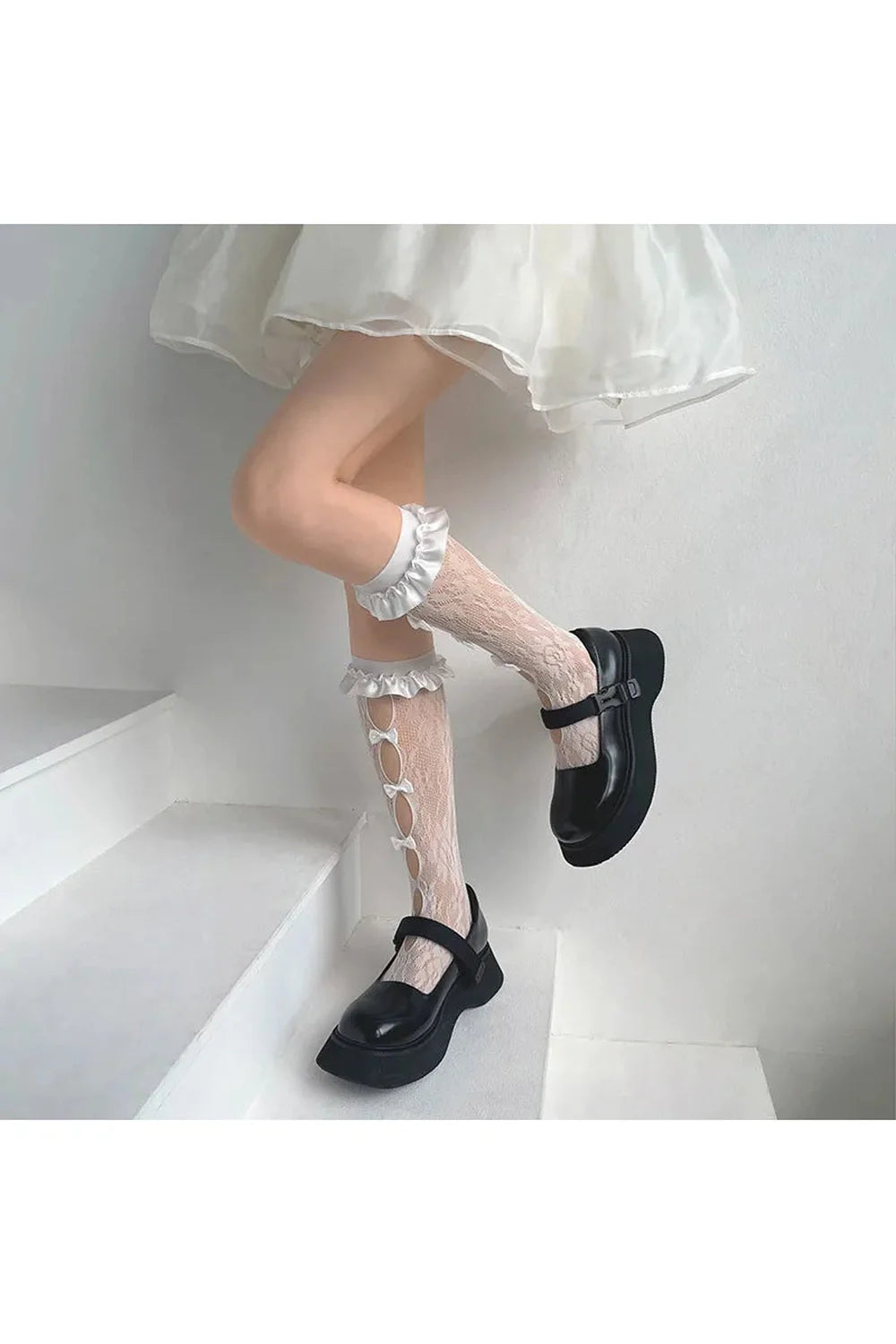 Sheer Mesh Bowknot Socks