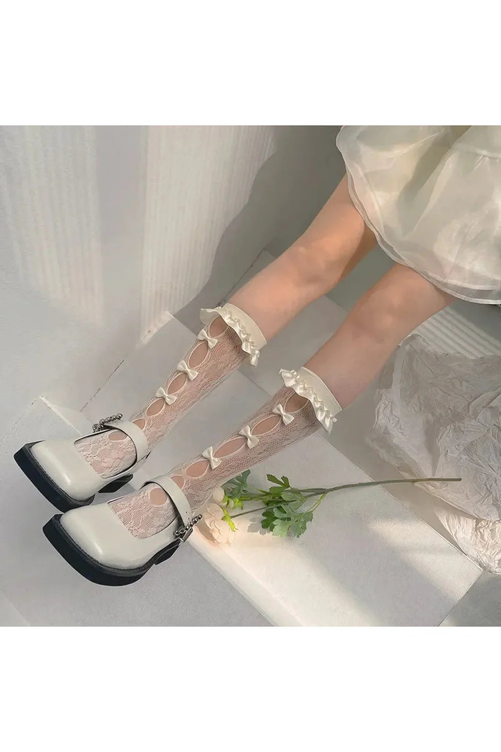 Sheer Mesh Bowknot Socks
