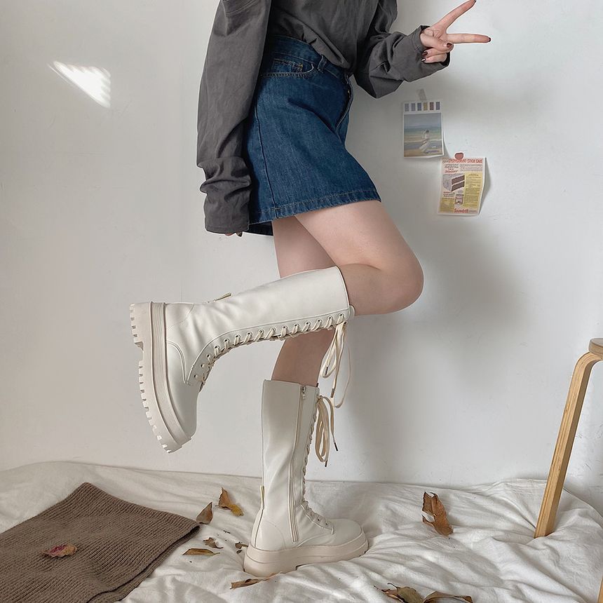 Lace-Up Platform Tall Boots YP245