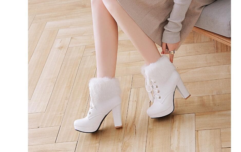Black/White/Pink/Beige Elegant High-heeled Boots
