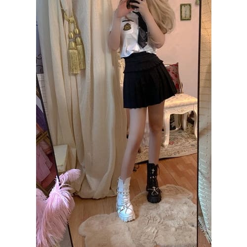 Black White Punk Cross Chains Boots ON175