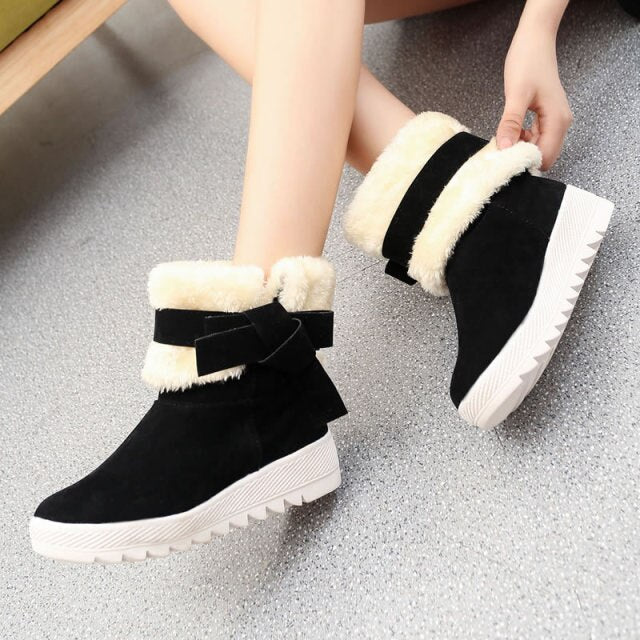 Black/Red/Khaki Chrismas Bowknot Warm Fur Snow Boots BE566