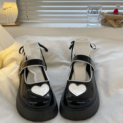 Love Heart Black/White Mary Jane Shoes BE1232