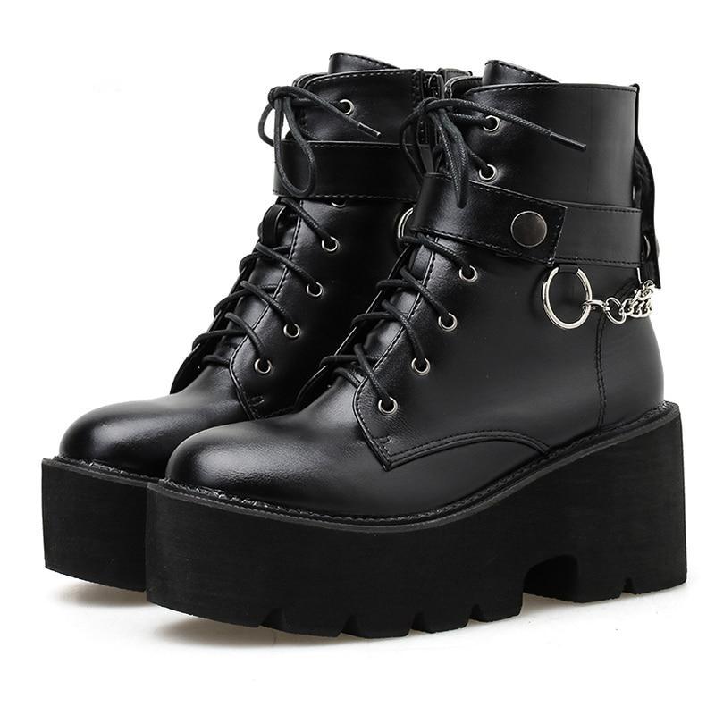 Gothic Chain Strap Lace Up Platform Boots SP006