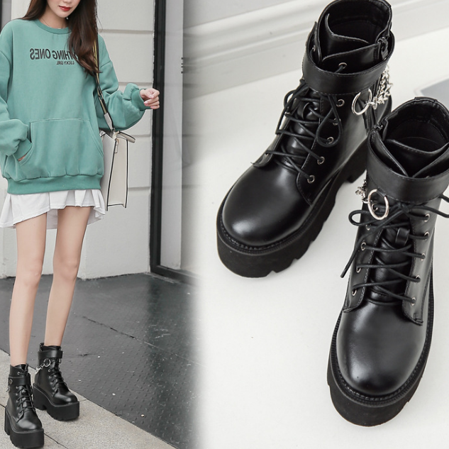 Gothic Chain Strap Lace Up Platform Boots SP006