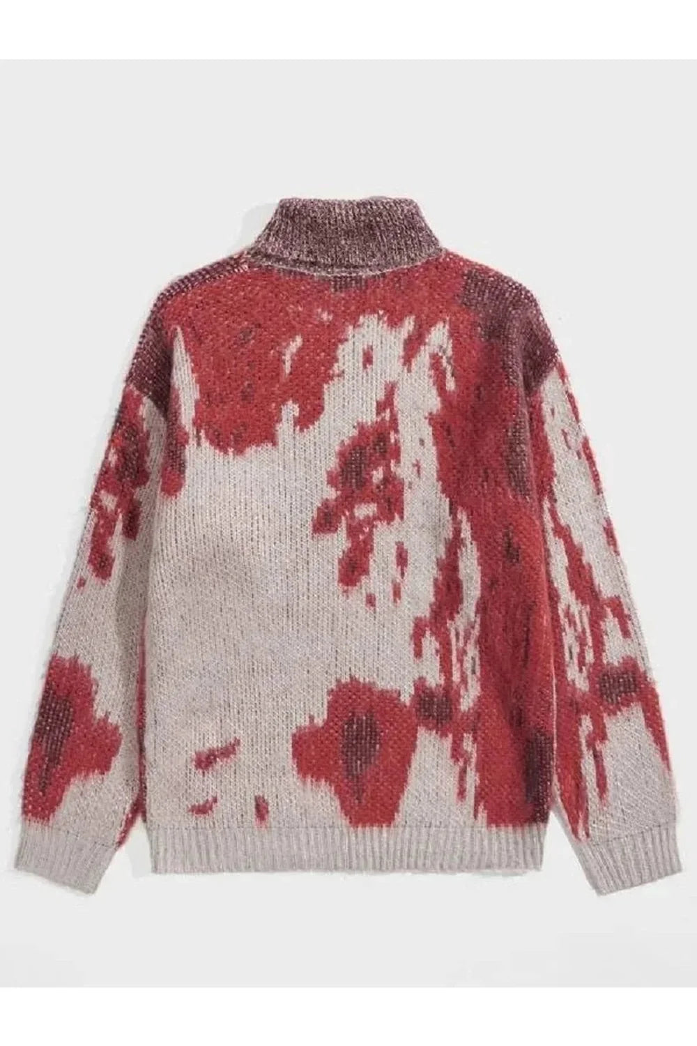 Abstract Red Splash Turtleneck Sweater