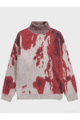 Abstract Red Splash Turtleneck Sweater