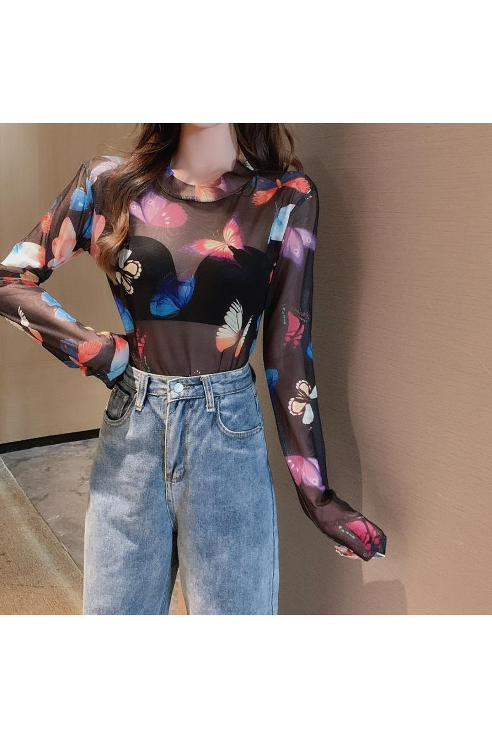 Aesthetic Butterfly Mesh Crop Top