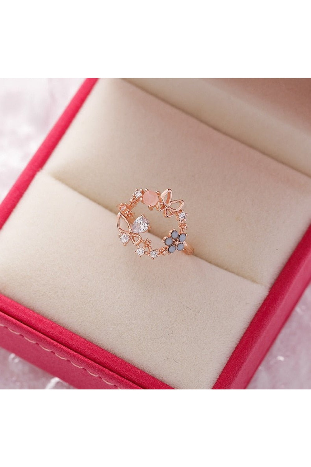 Aesthetic Crystal Flower Ring