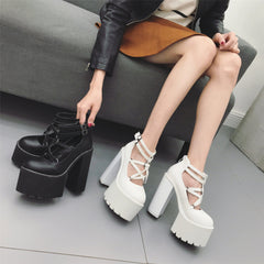 Black/White Pentagram Double Strap Platform High Heels Shoes S13076