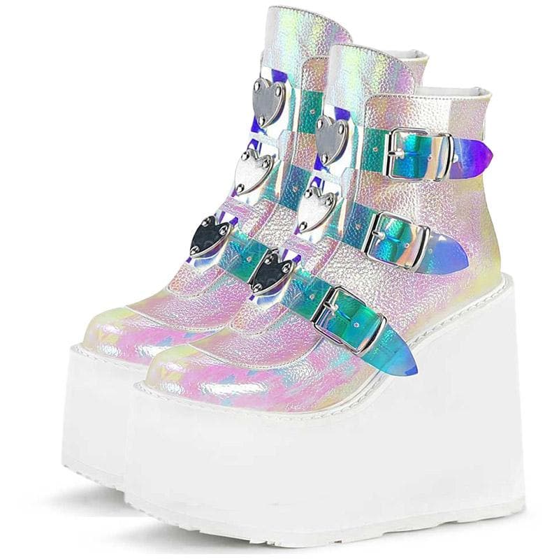 4 Styles Irridescent Platform High Heels Straps Boots