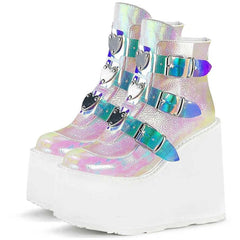 4 Styles Irridescent Platform High Heels Straps Boots