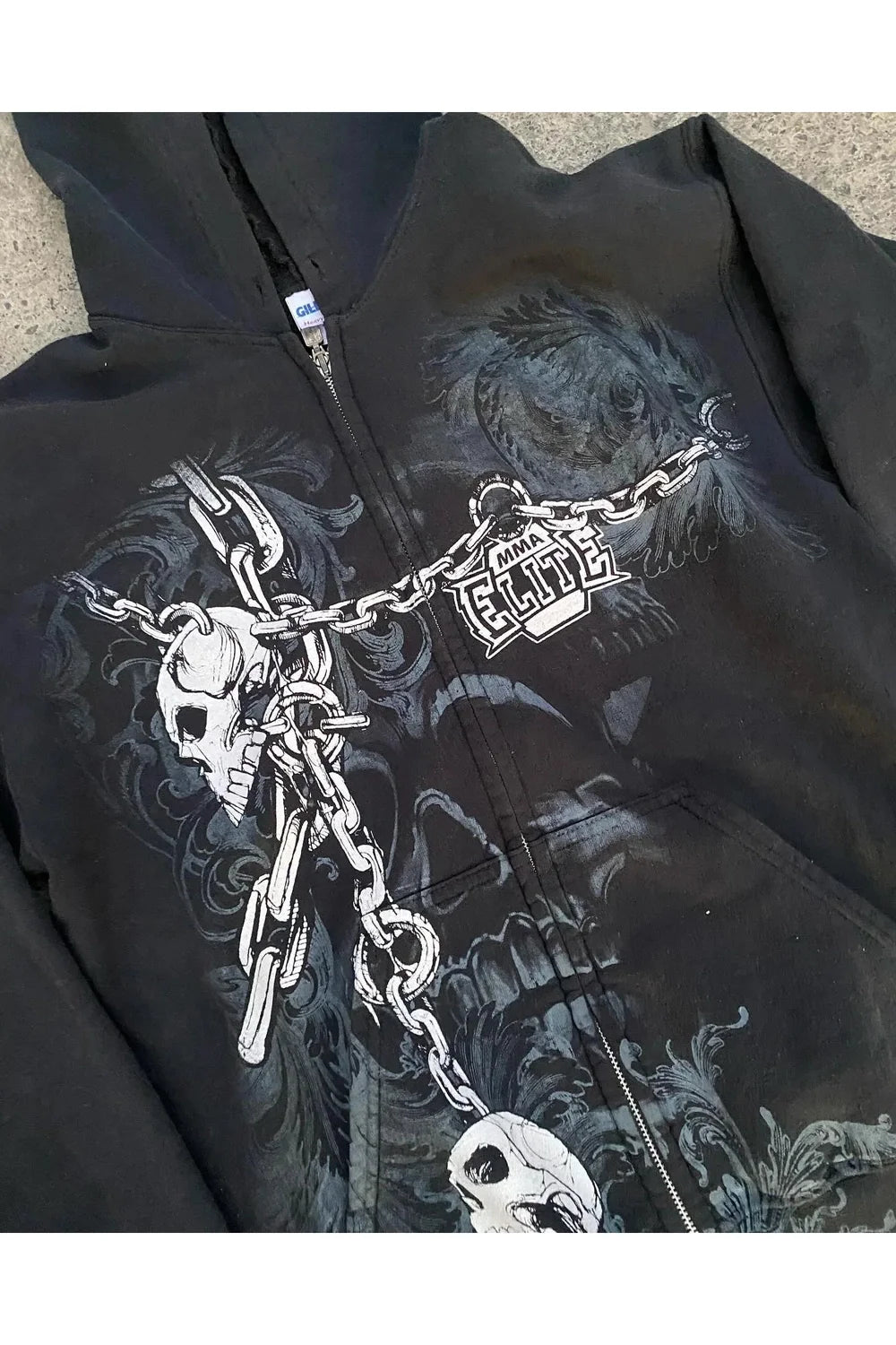 Fall Alt Skull Print Zip Up Hoodie