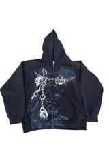 Fall Alt Skull Print Zip Up Hoodie