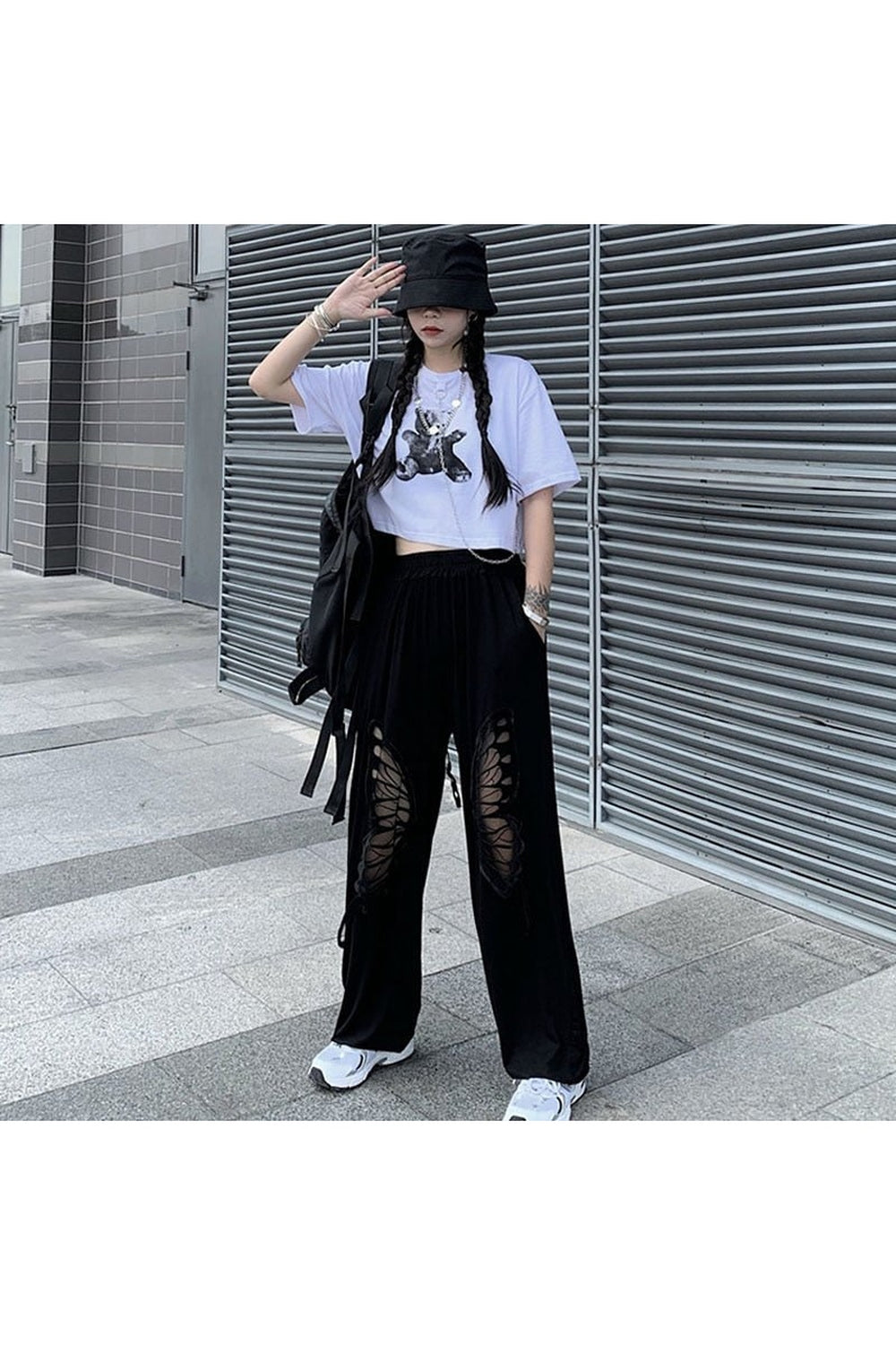 Alt Style Black Butterfly Loose Pants