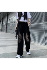 Alt Style Black Butterfly Loose Pants