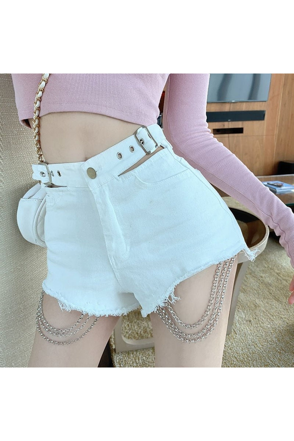 Alt Style Chain Denim Shorts