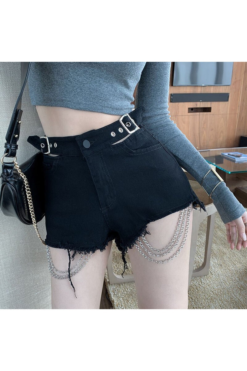 Alt Style Chain Denim Shorts