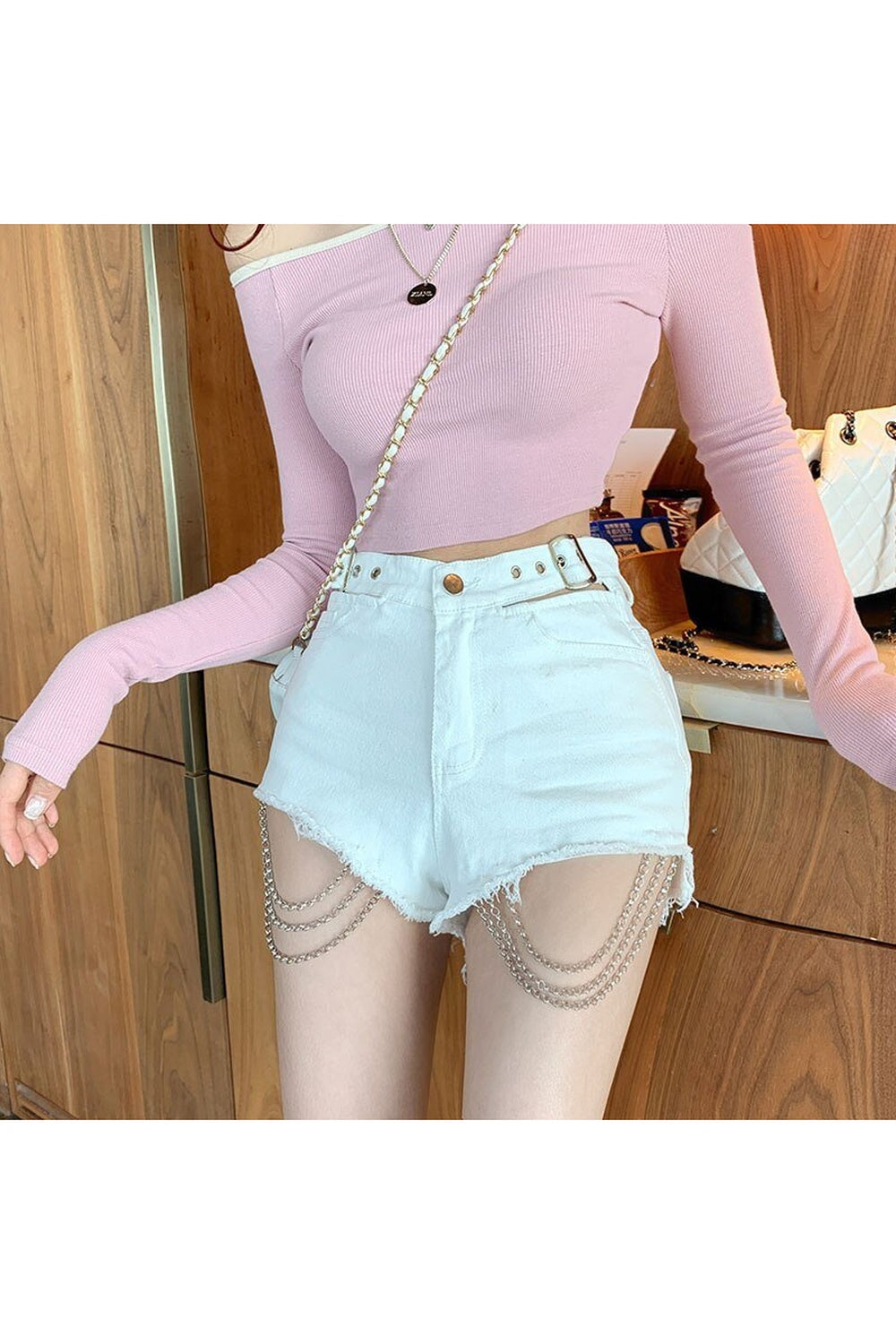 Alt Style Chain Denim Shorts