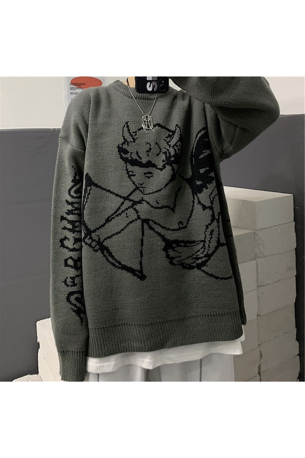 Fall Angelcore Print Knitted Sweater