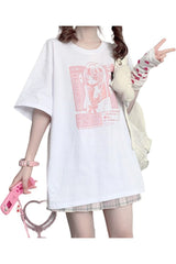 Anime Pastel Pink Print T-shirt