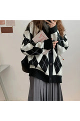 Fall Argyle Knitted Cardigan