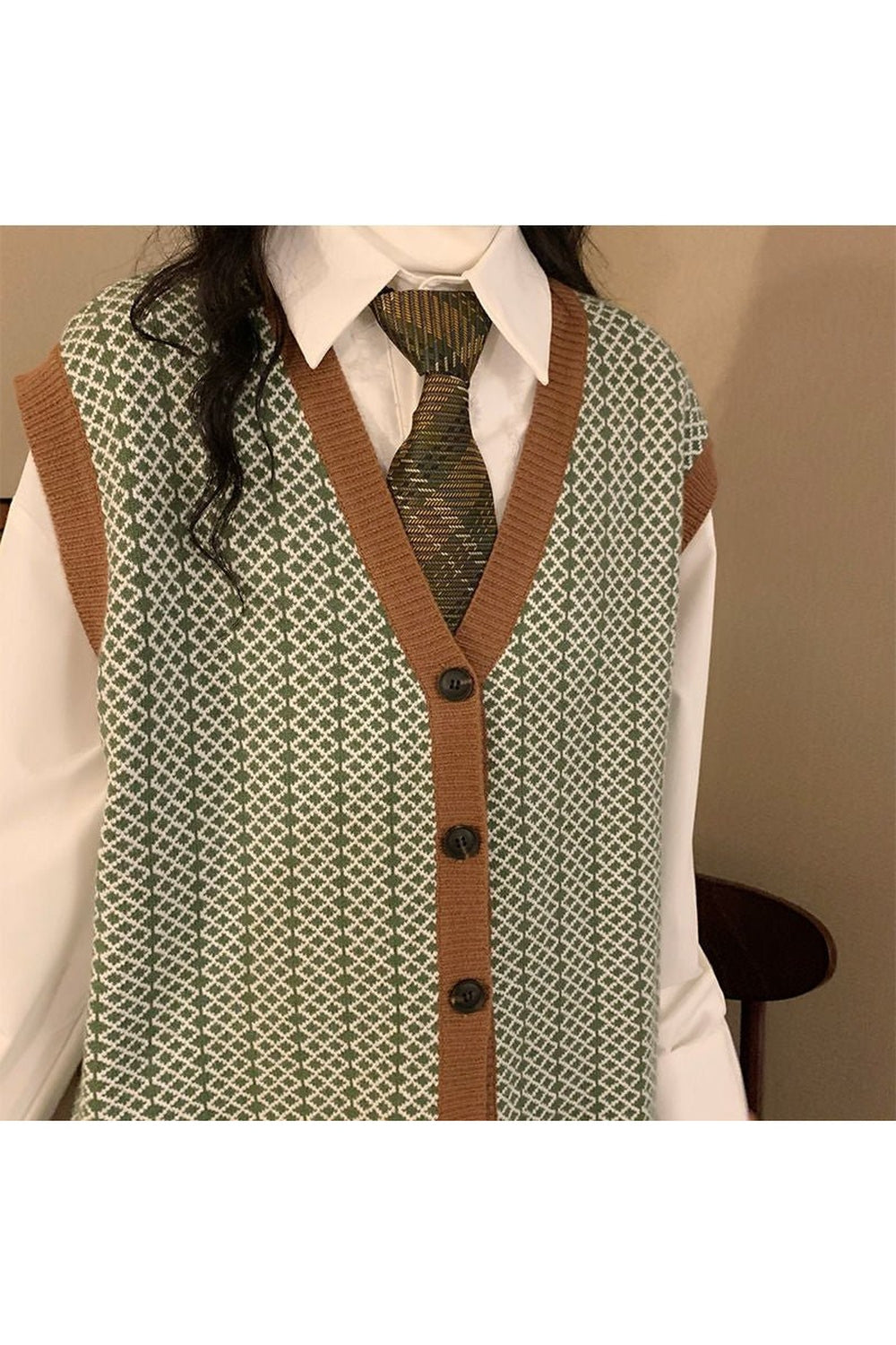 Fall Argyle Sweater Vest Cardigan