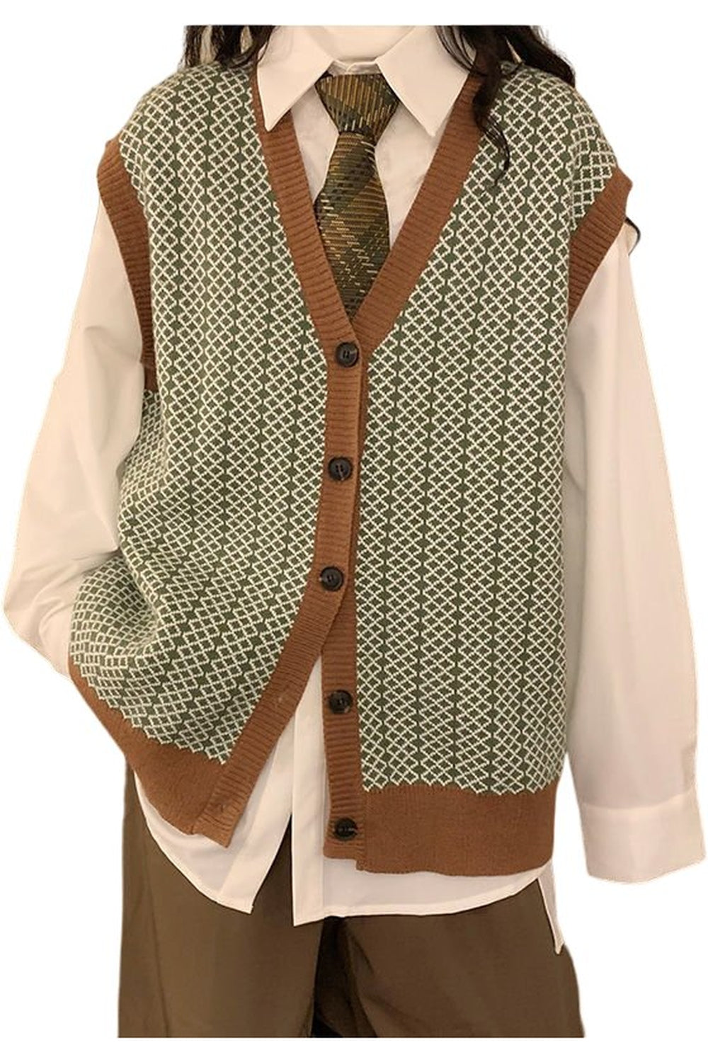 Fall Argyle Sweater Vest Cardigan