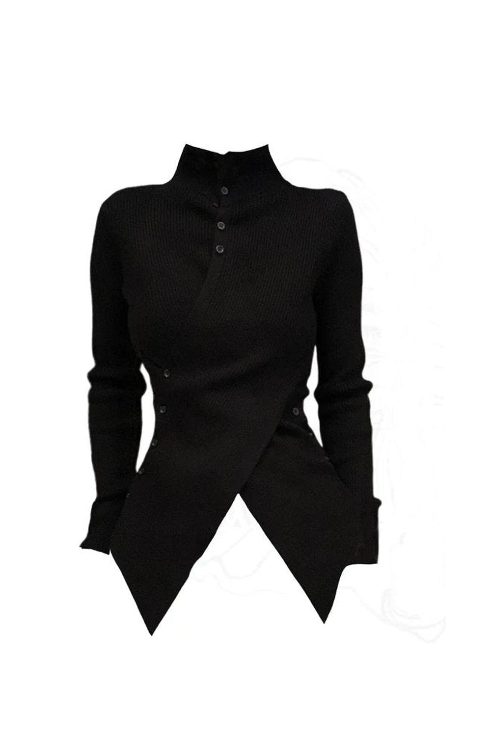 Fall Asymmetrical High Neck Buttoned Sweater