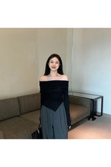 Asymmetrical Off-Shoulder Ribbed Top