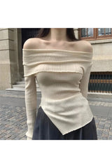 Asymmetrical Off-Shoulder Ribbed Top