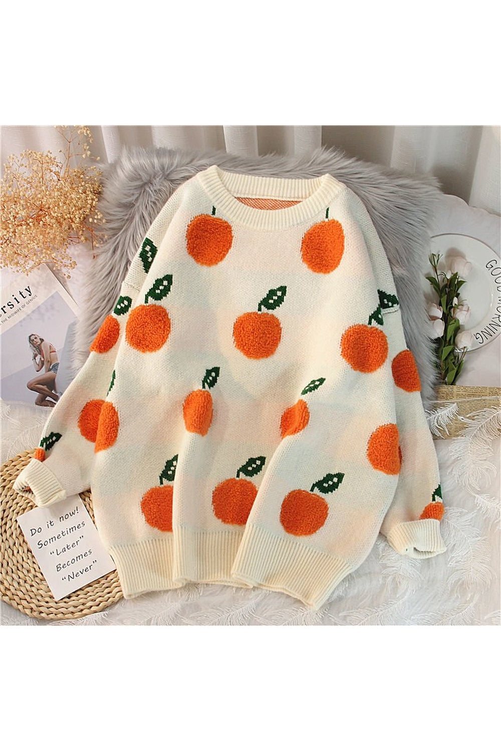 Fall Autumn Winter Cherry Pattern Sweater