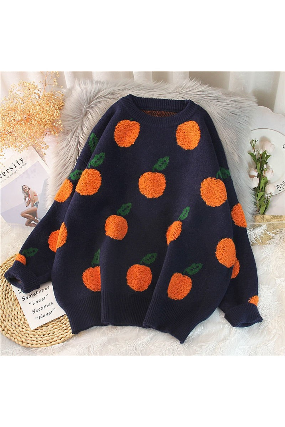 Fall Autumn Winter Cherry Pattern Sweater