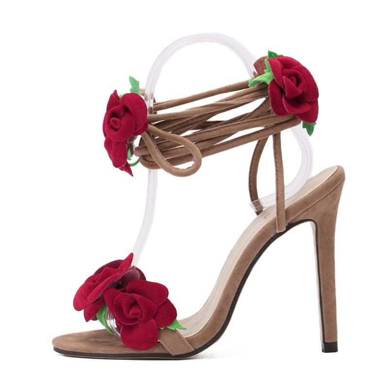 Sweet Rose Laced High Heels Sandals