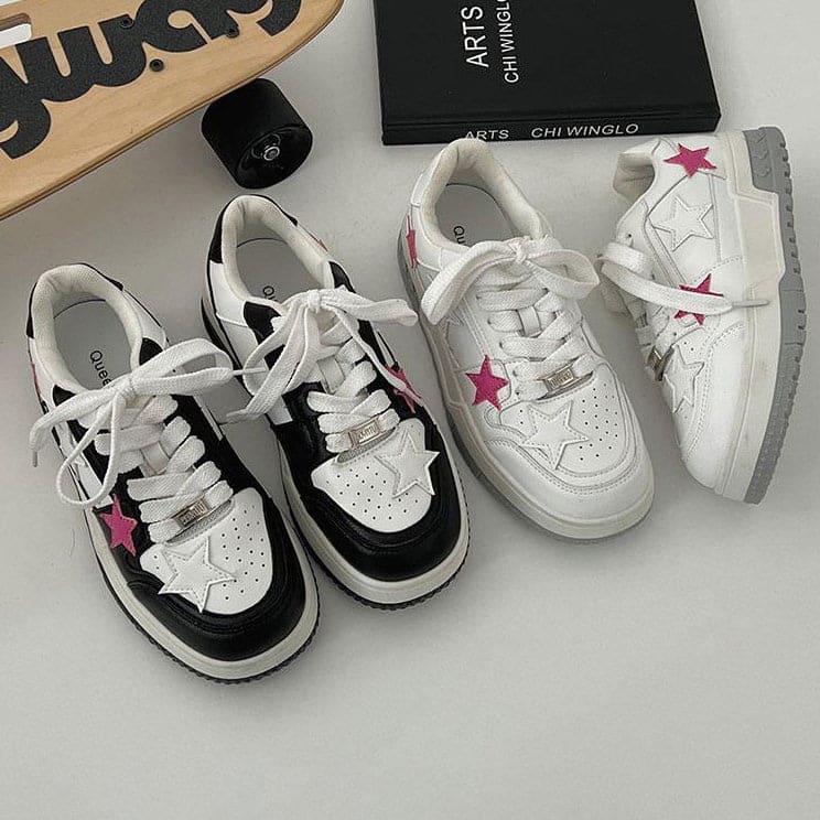 Pink Star Sneakers in Black