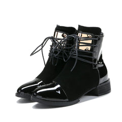 Black/Wine PU Velvet Laced Martin Boots