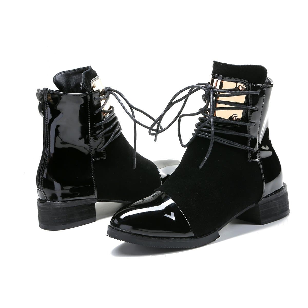 Black/Wine PU Velvet Laced Martin Boots