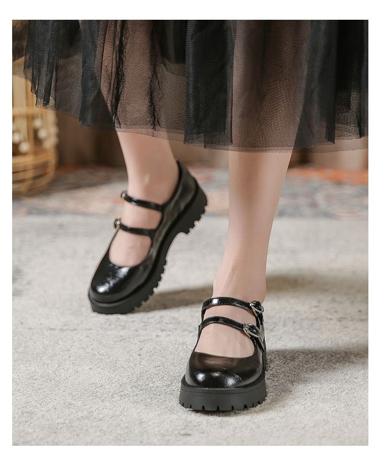 Platform Faux Leather Mary Jane Shoes