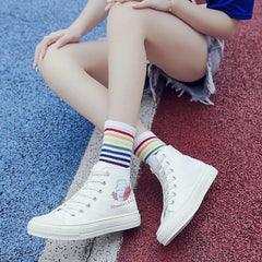 Sweet Pink Milk Strawberry Patterned High-top Canvas Shoes