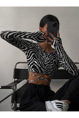 Backless Long Sleeve Zebra Crop Top