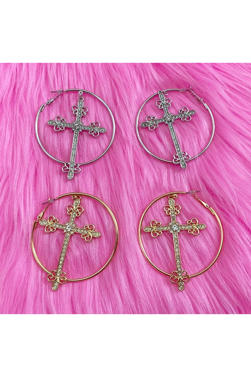 Baddie Crystal Cross Earrings