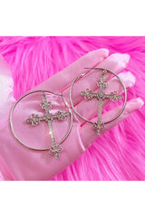 Baddie Crystal Cross Earrings