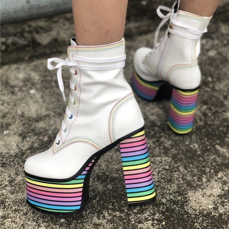 Sweet Mixed Colors Cross Lacing Platform High Heel Boots SS0797